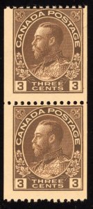 Canada Scott 134 Mint NH OG Pair 3c Brown T783 bhmstamps