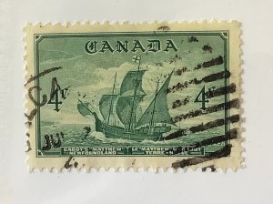 Canada 1949 Scott 282 used - 4c,  sailing ship, Cabot's Matthew, Newfoun...