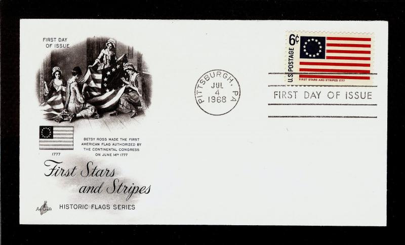 FIRST DAY COVER #1350 First Stars and Stripes Flag 6c ARTCRAFT U/A FDC 1968