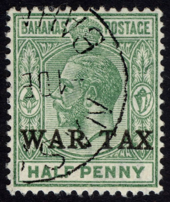 Bahamas 1918 1/2d Green WAR TAX SG 91 Scott MR1 VFU Cat £45($60)