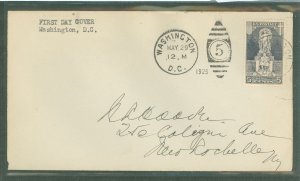 US 628 1926 5c Ericsson Memorial (single) on an addressed uncacheted first day cover with a Washington, DC cancel.