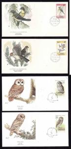 Flora & Fauna of the World #189-Birds-Owls-Warbler-Kinglet-four different FDCs w