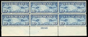 United States, Air Post #C7 Cat$45, 1926 10c dark blue, plate block of six, n...