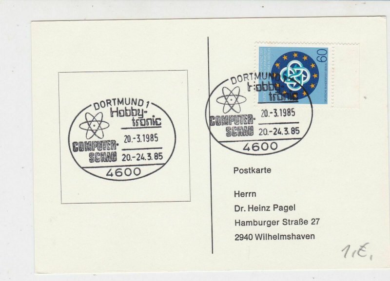 Germany Berlin 1985 Computer Hobby-Tronic Slogan Cancel Stamps Card Ref 24469