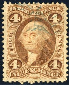 US Revenue Stamps - Scott R20c 4c RED-BROWN Inland Exchange - used (herringbone)