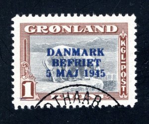 Greenland 25a,  Used, XF, Overprint in Blue,  CV $240.00  ... 2510014