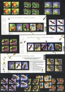 BEE = BUTTERFLY = BUG Insects Set of Blocks of 4 + 3 SSs MNH Canada 2007-2012