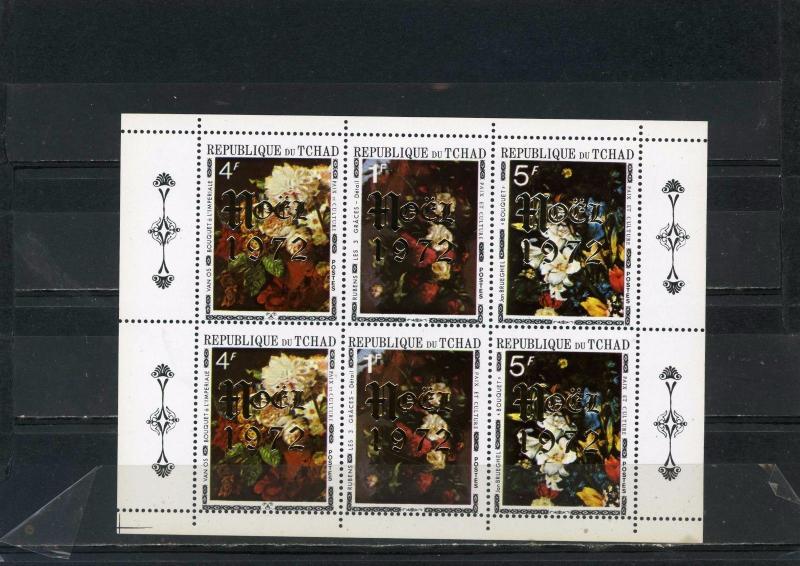 CHAD 1972 Sc#278A PAINTINGS FLOWERS SHEET OF 6 STAMPS OVERPRINTED MNH 