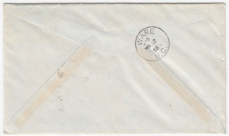 Canada First Official Flight Air Mail Cover, PRINCE GEORGE - WARE, MR 12, 38