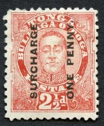 Tonga SG30 1/2d on 2 1/2d M/M Cat 100 pounds