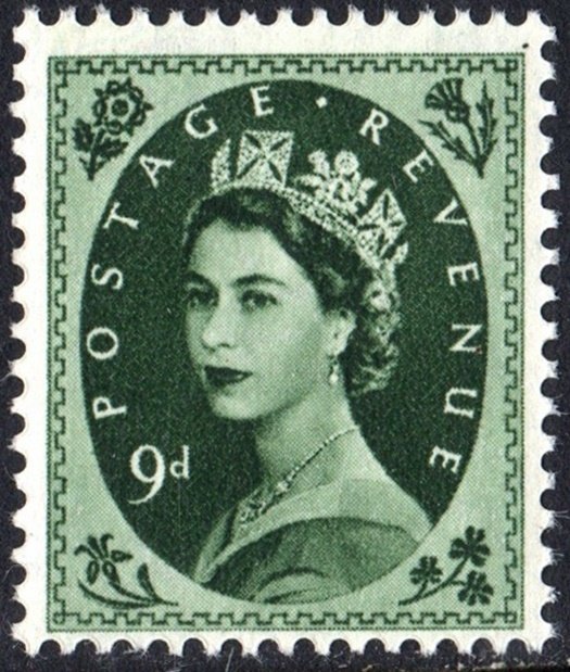 Great Britain #303 9d Queen Elizabeth II: Predecimal Wilding Single (1954) MNH