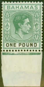 Bahamas 1938 £1 Dp Grey-Green & Black SG157 Thick Paper Fine Lightly Mtd Mint