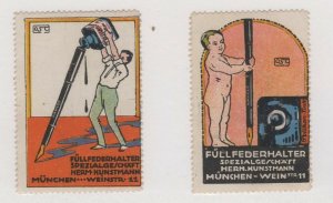 Germany - Pair of Kunstman Fountain Pens Advertising Stamps - NG