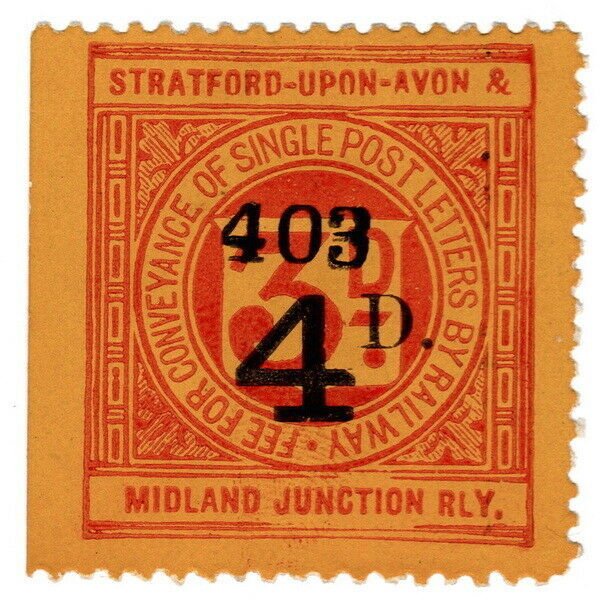 (I.B) Stratford-upon-Avon & Midland Junction Railway : Letter Stamp 4d on 3d OP