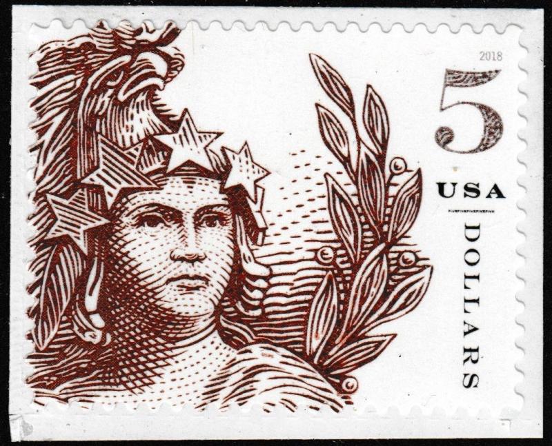 US 5297 Statue of Freedom Five Dollar Brick Red $5 single (1 stamp) MNH 2018