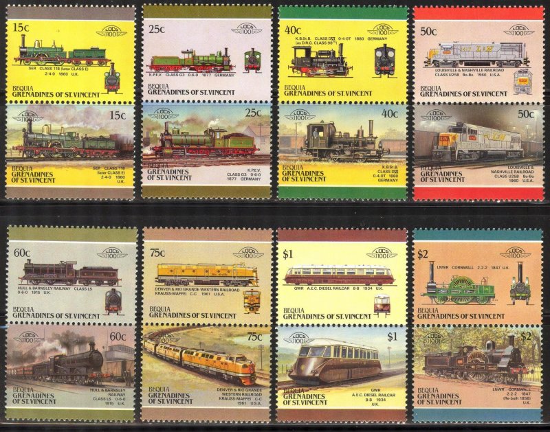 Bequia Grenadines of st Vincent 1987 Trains Locomotives (V) set of 16 MNH**