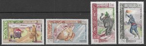 Laos Scott 77-80 MNH Mail Service set of 1962, Elephant, Stamps on Stamps