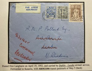 1952 Dun Loaghaire Ireland Airmail Cover To Abercorn Northern Rhodesia