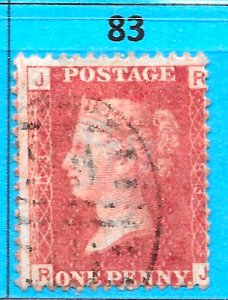GB QV 1868 SG43 / 44, 1d Penny Red, Very Good Used, Plate 83 (RJ)