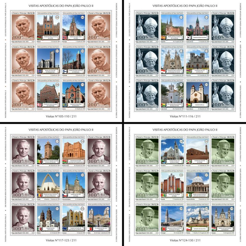 Sao Tome & Principe Pope John Paul II Stamps 2020 MNH Pastoral Visits 4x M/S