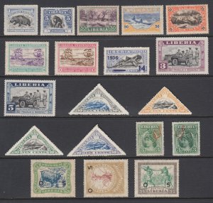 Liberia Sc 47a/O151 MNH. 1892-1927 issues, 19 different, fresh, bright group
