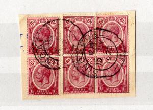 Straits Settlements KGV 6c Block of 6 with Superb Singapore CDS  X3810