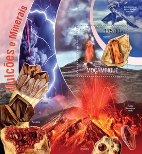 MOZAMBIQUE - 2013 - Volcanoes & Minerals - Perf Souv Sheet - Mint Never Hinged