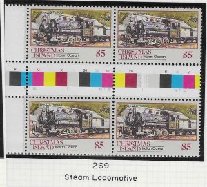 Christmas Island #269 $5 Steam Locomotive  (MNH) gutter block of 4 CV $14.00