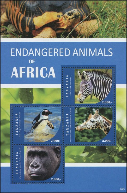 Tanzania 2016 Sc 2780 Birds penguin zebra giraffe gorilla CV $7.50