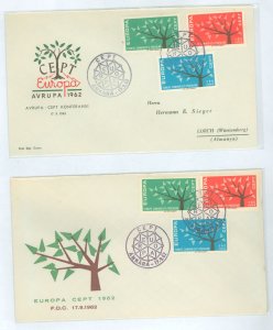 Turkey 1553-1555 1962 Europa (set of three) on two FDC with two different cachets