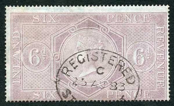 SGF14 6d Postal Fiscal with 25 Aug 1883 Registered Postmark RARE