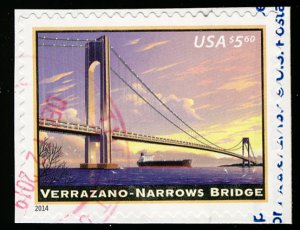 US #4872 USED on PIECE, very scarce used stamp,  Verrazano's Narrow Bridge