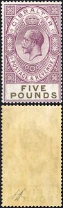 Gibraltar SG108 KGV FIVE POUNDS Violet and Black Fine Fresh M/M FANTASTIC Colour