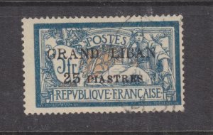 LEBANON, 1924 GRAND LIBAN on France, 25pi. on 5f. Blue & Buff, used.