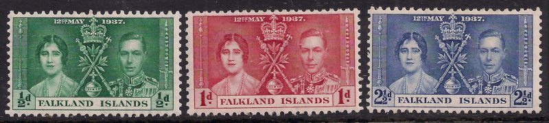 Falkland Islands 1937 KGV1 Set Coronation stamps MM SG 143 - 145 ( D1286 )