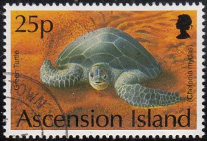 Ascension 1994 used Sc #586 25p Green turtles crawling in sand