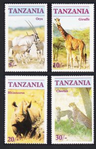 Tanzania Oryx Giraffe Rhinoceros Cheetah 4v 1986 MNH SC#319-322 SG#479-482