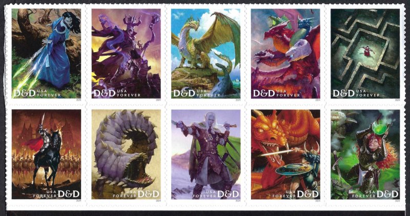 United States #5929-38 Forever (73¢) Dungeons & Dragons. Block of 10. MNH