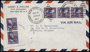 USA 5x3c Prexie Transatlantic Airmail Cover Brussels Belgium 80777