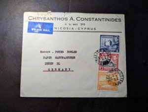 1952 British Cyprus Airmail Cover Nicosia to Deren Rhineland Germany