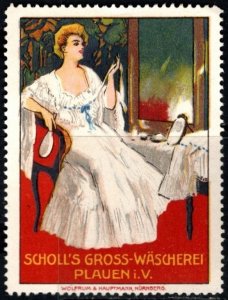 Vintage Germany Poster Stamp Scholl's Gross Laundry Plauen I.V.