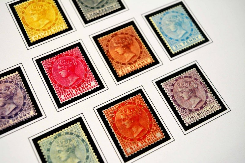 COLOR PRINTED DOMINICA [CLASS.] 1874-1951 STAMP ALBUM PAGES (12 illustr. pages)