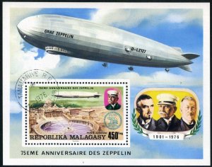 Malagasy C160,CTO.Mi 789 Bl.11. Zeppelin,75th Ann.1976.Zeppelin above Vatican.
