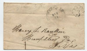 1850s Montgomery TX stampless black CDS paid 3 in circle [5809.28]