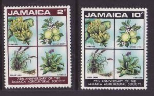 Jamaica-Sc#322-3- id8-unused NH set-Fruits-Sugar cane-Tobacco-1970-
