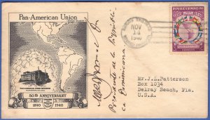 DOMINICAN REPUBLIC 1940 Pan-American Union FDC, Signed by President Trujillo