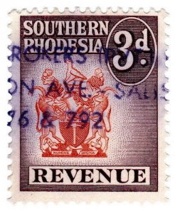 (I.B) Southern Rhodesia Revenue : Duty Stamp 3d