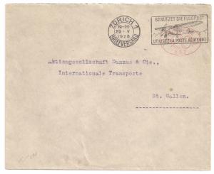 SWITZERLAND: Meter stamp 1928 USED w/ BOLD ZURICH AIRPLANE cancel Nice Cover!!!