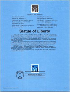 USPS SOUVENIR PAGE STATE OF LIBERTY SELF-ADHESIVE COIL STAMP 34c 2001