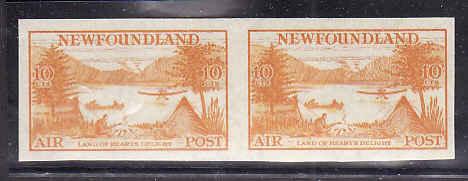 Newfoundland #6899-Scott cat. #C14a-10c yellow airmail-unused NH imperf pair-S/H